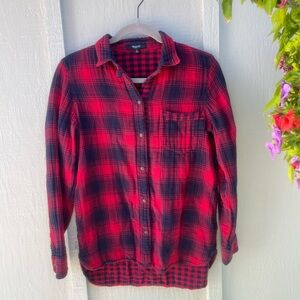 Madewell Red and Navy Plaid Button Up Flannel Shirt